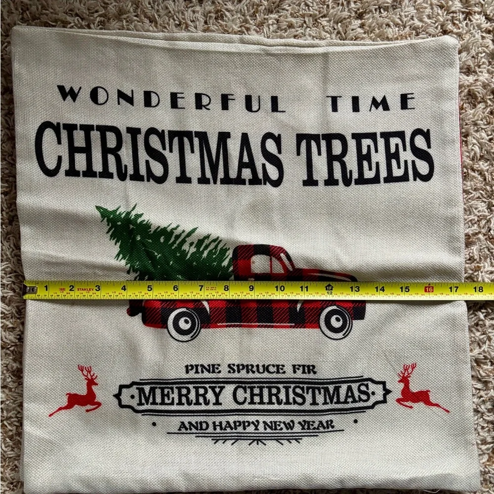Vintage Looking Festive Christmas Pillow Covers Set - Red, Green, Black 17”x17”